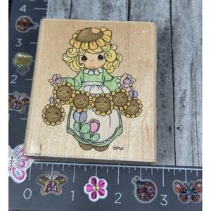 Stampendous Precious Moments Always Shine Girl Flowers Rubber Stamp Wood #096